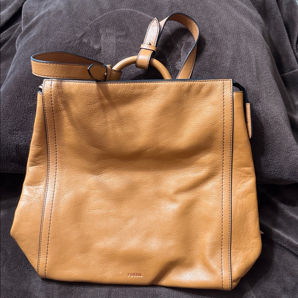 Fossil Caramel Leather Convertible Backpack